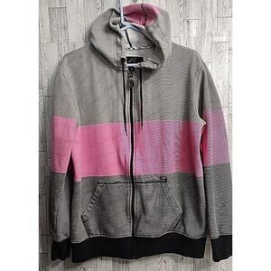 Amplify Women's Pink and Gray strip sweatshirt hooded zipper Jacket Size large